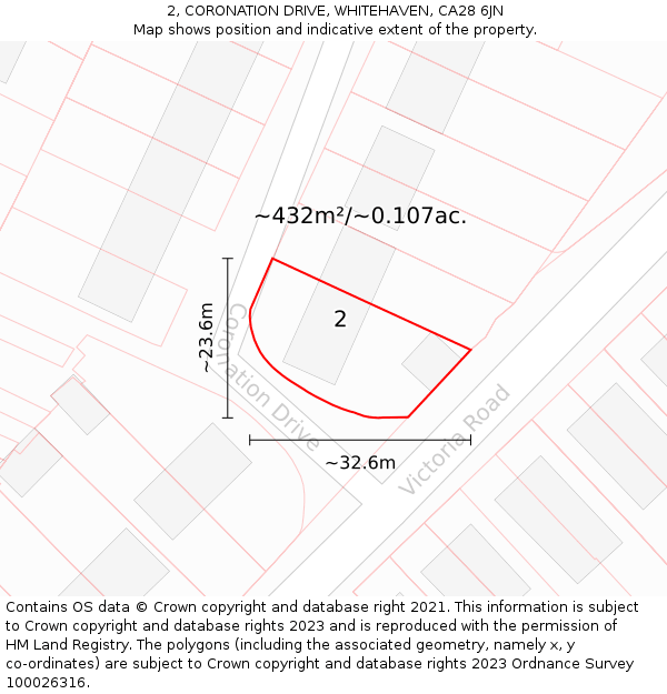 2, CORONATION DRIVE, WHITEHAVEN, CA28 6JN: Plot and title map