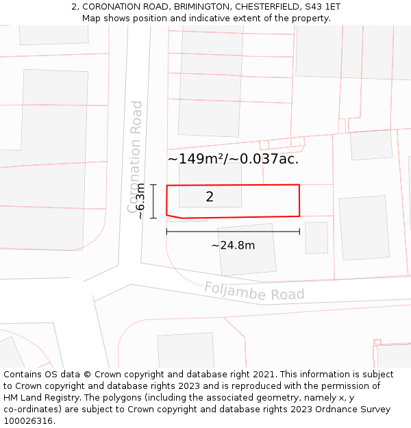 2, CORONATION ROAD, BRIMINGTON, CHESTERFIELD, S43 1ET: Plot and title map