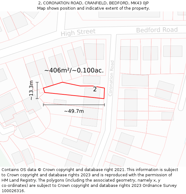2, CORONATION ROAD, CRANFIELD, BEDFORD, MK43 0JP: Plot and title map