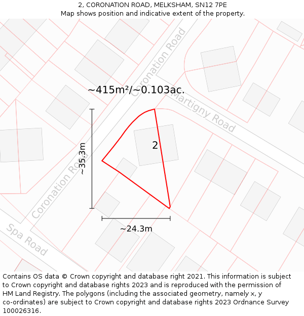 2, CORONATION ROAD, MELKSHAM, SN12 7PE: Plot and title map