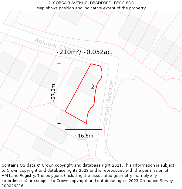 2, CORSAIR AVENUE, BRADFORD, BD10 8DD: Plot and title map