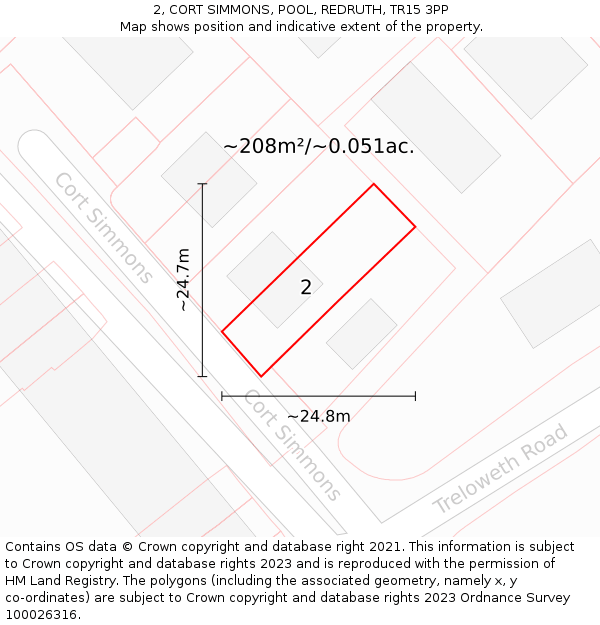 2, CORT SIMMONS, POOL, REDRUTH, TR15 3PP: Plot and title map