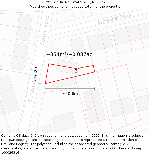 2, CORTON ROAD, LOWESTOFT, NR32 4PH: Plot and title map