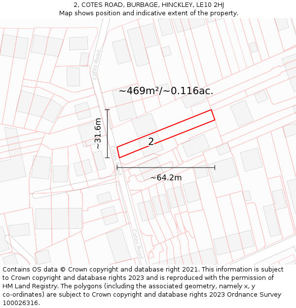 2, COTES ROAD, BURBAGE, HINCKLEY, LE10 2HJ: Plot and title map