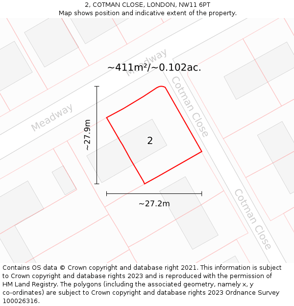 2, COTMAN CLOSE, LONDON, NW11 6PT: Plot and title map