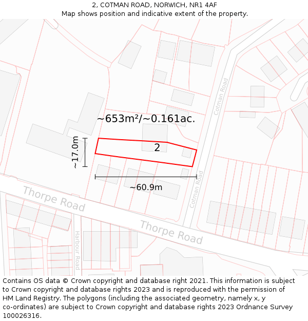 2, COTMAN ROAD, NORWICH, NR1 4AF: Plot and title map