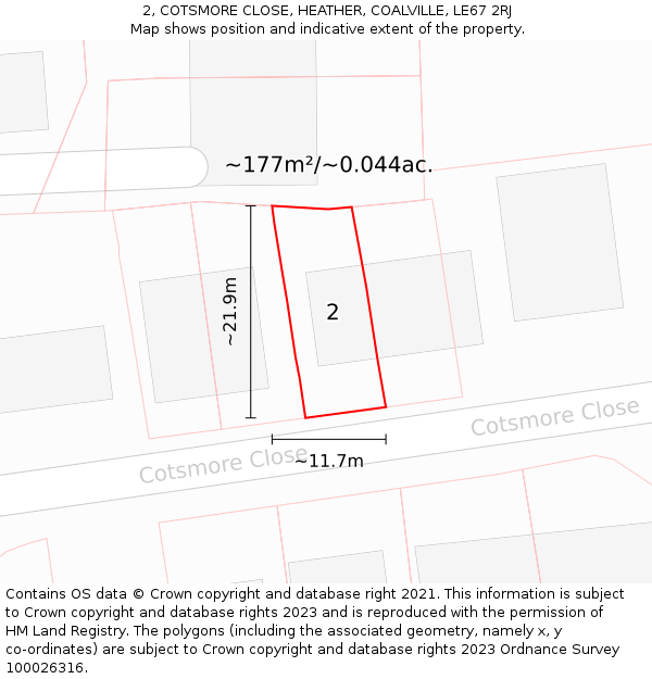 2, COTSMORE CLOSE, HEATHER, COALVILLE, LE67 2RJ: Plot and title map