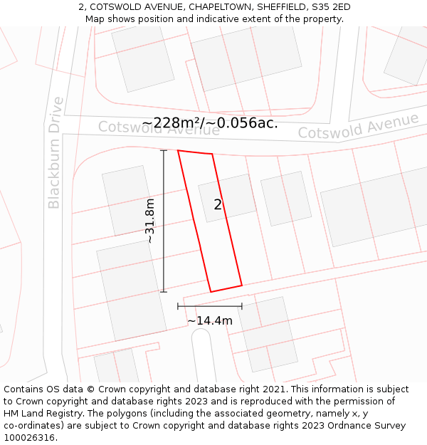 2, COTSWOLD AVENUE, CHAPELTOWN, SHEFFIELD, S35 2ED: Plot and title map