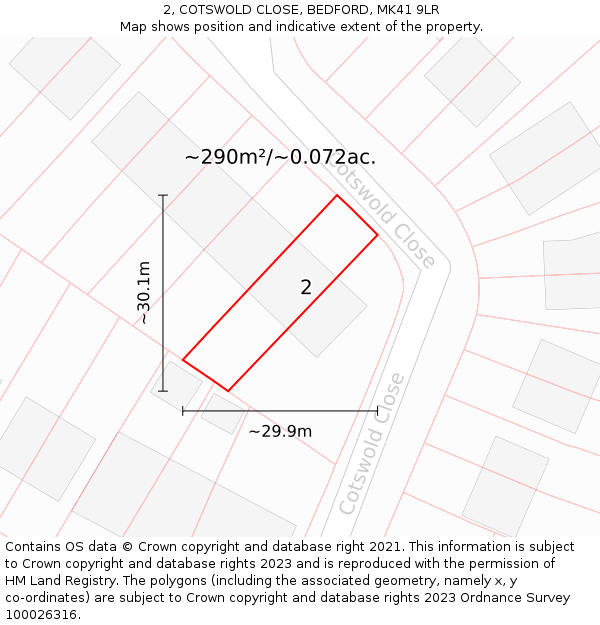 2, COTSWOLD CLOSE, BEDFORD, MK41 9LR: Plot and title map
