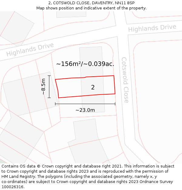 2, COTSWOLD CLOSE, DAVENTRY, NN11 8SP: Plot and title map