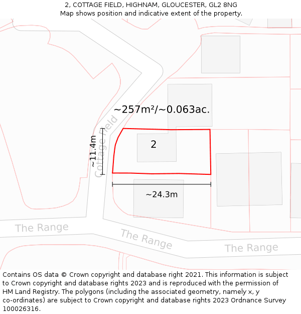 2, COTTAGE FIELD, HIGHNAM, GLOUCESTER, GL2 8NG: Plot and title map