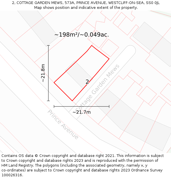 2, COTTAGE GARDEN MEWS, 573A, PRINCE AVENUE, WESTCLIFF-ON-SEA, SS0 0JL: Plot and title map