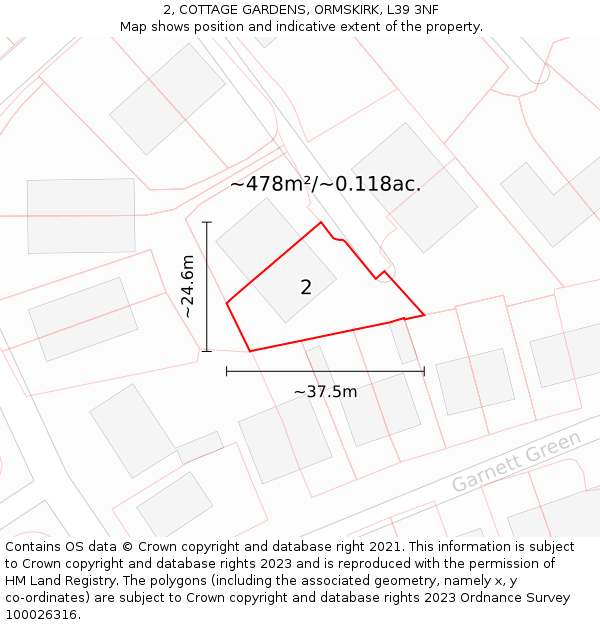 2, COTTAGE GARDENS, ORMSKIRK, L39 3NF: Plot and title map