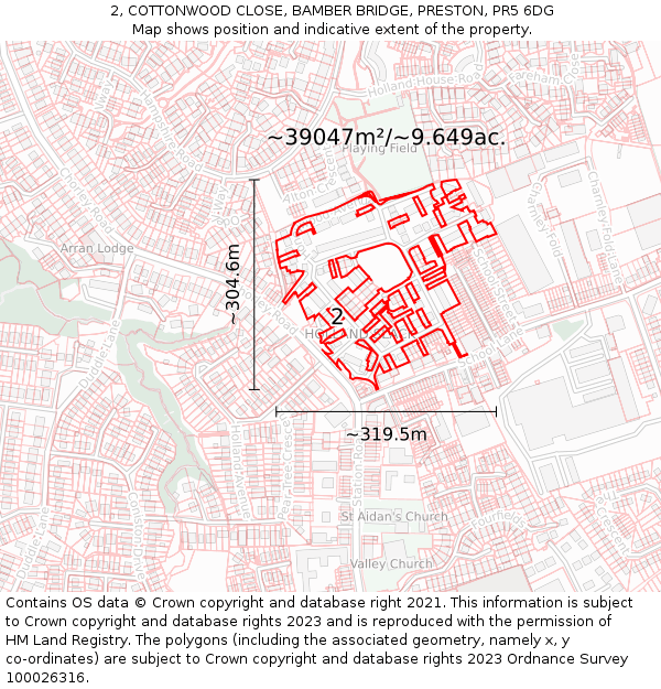 2, COTTONWOOD CLOSE, BAMBER BRIDGE, PRESTON, PR5 6DG: Plot and title map