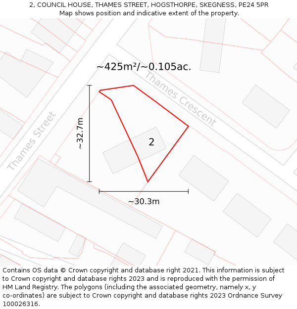 2, COUNCIL HOUSE, THAMES STREET, HOGSTHORPE, SKEGNESS, PE24 5PR: Plot and title map