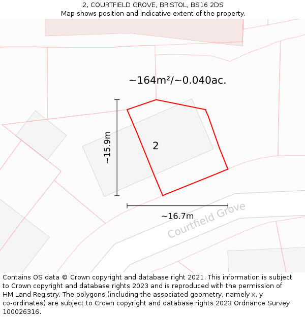 2, COURTFIELD GROVE, BRISTOL, BS16 2DS: Plot and title map
