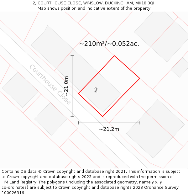 2, COURTHOUSE CLOSE, WINSLOW, BUCKINGHAM, MK18 3QH: Plot and title map