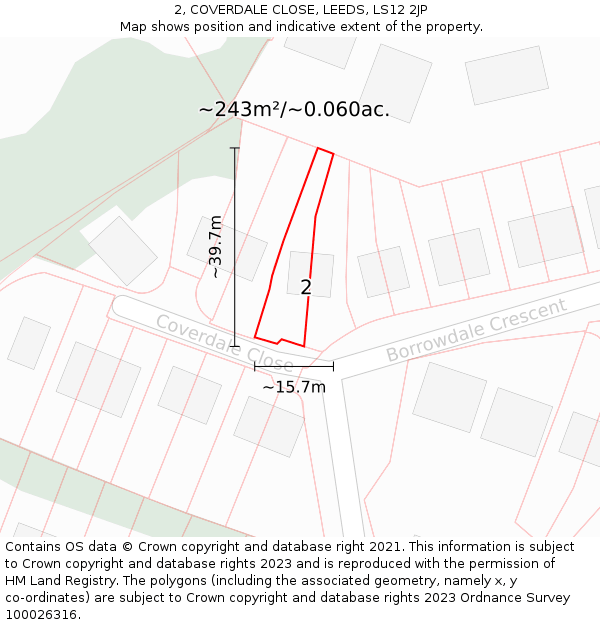 2, COVERDALE CLOSE, LEEDS, LS12 2JP: Plot and title map