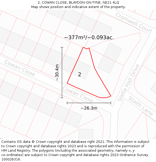 2, COWAN CLOSE, BLAYDON-ON-TYNE, NE21 4LQ: Plot and title map