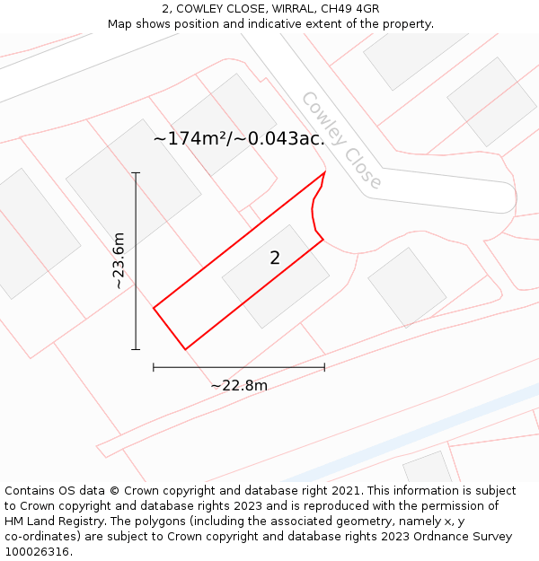 2, COWLEY CLOSE, WIRRAL, CH49 4GR: Plot and title map