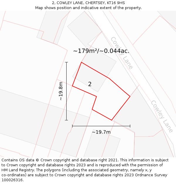 2, COWLEY LANE, CHERTSEY, KT16 9HS: Plot and title map