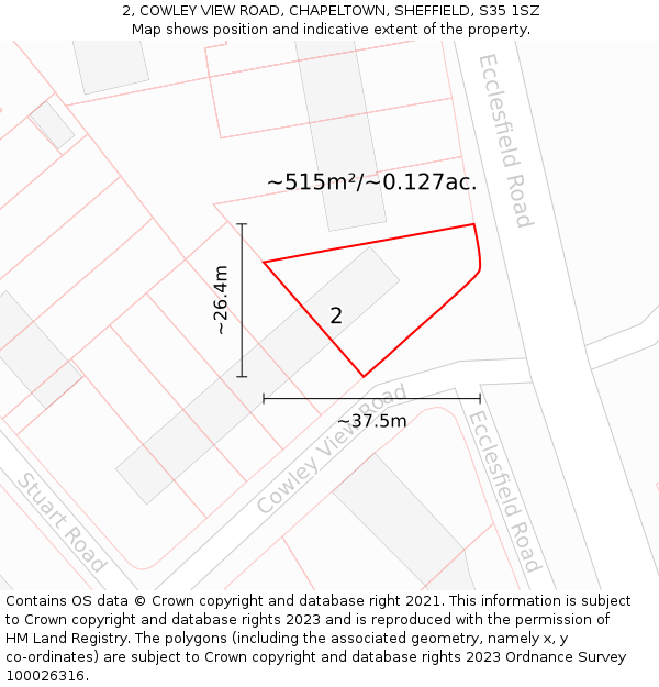 2, COWLEY VIEW ROAD, CHAPELTOWN, SHEFFIELD, S35 1SZ: Plot and title map