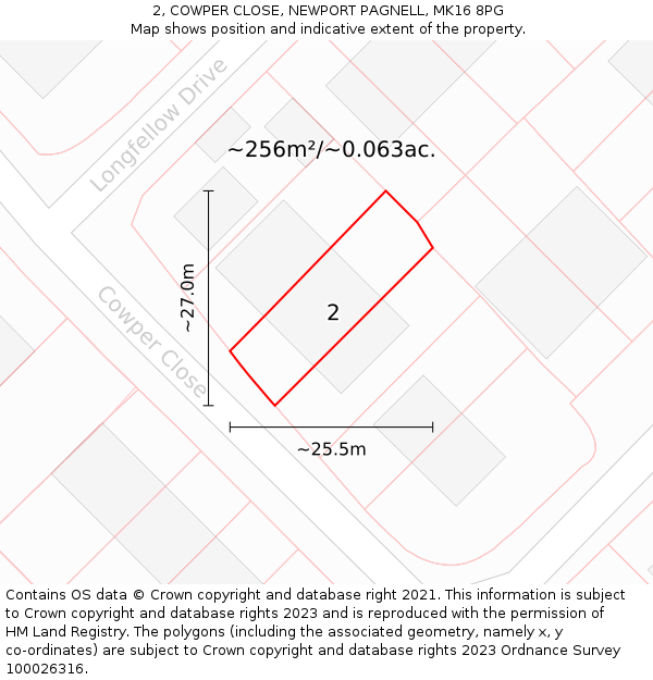 2, COWPER CLOSE, NEWPORT PAGNELL, MK16 8PG: Plot and title map