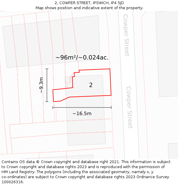 2, COWPER STREET, IPSWICH, IP4 5JD: Plot and title map
