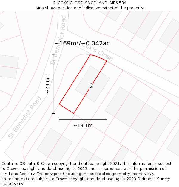 2, COXS CLOSE, SNODLAND, ME6 5RA: Plot and title map