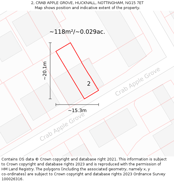 2, CRAB APPLE GROVE, HUCKNALL, NOTTINGHAM, NG15 7ET: Plot and title map