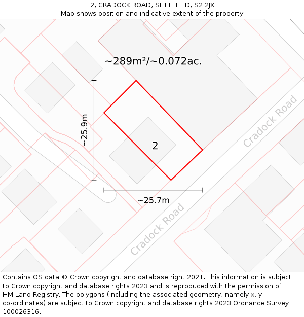2, CRADOCK ROAD, SHEFFIELD, S2 2JX: Plot and title map
