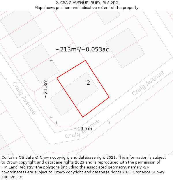 2, CRAIG AVENUE, BURY, BL8 2PG: Plot and title map
