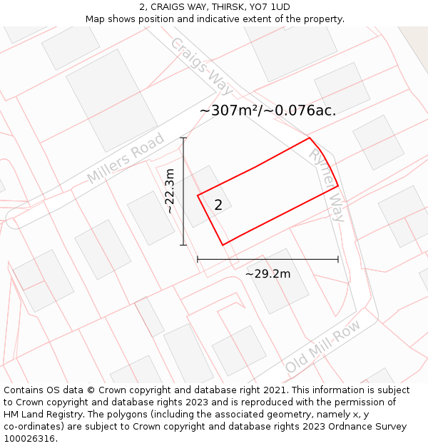 2, CRAIGS WAY, THIRSK, YO7 1UD: Plot and title map