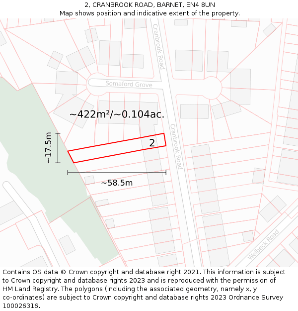 2, CRANBROOK ROAD, BARNET, EN4 8UN: Plot and title map