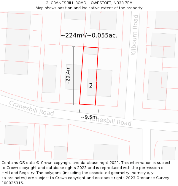 2, CRANESBILL ROAD, LOWESTOFT, NR33 7EA: Plot and title map