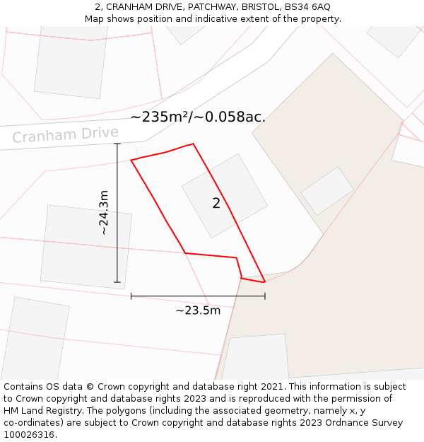 2, CRANHAM DRIVE, PATCHWAY, BRISTOL, BS34 6AQ: Plot and title map