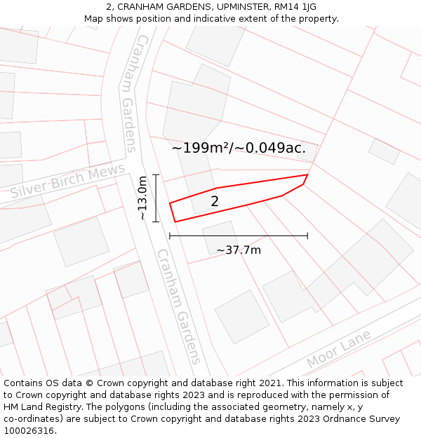 2, CRANHAM GARDENS, UPMINSTER, RM14 1JG: Plot and title map