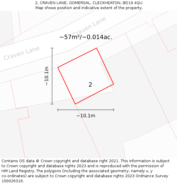 2, CRAVEN LANE, GOMERSAL, CLECKHEATON, BD19 4QU: Plot and title map