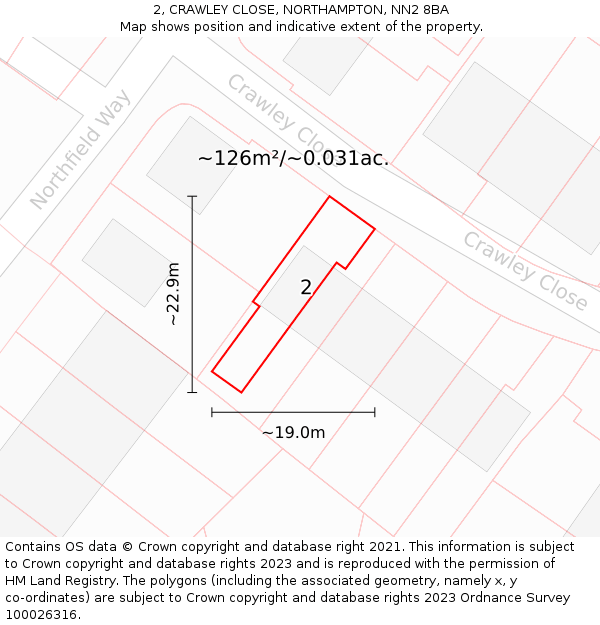 2, CRAWLEY CLOSE, NORTHAMPTON, NN2 8BA: Plot and title map
