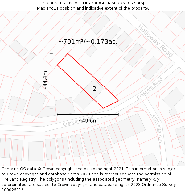2, CRESCENT ROAD, HEYBRIDGE, MALDON, CM9 4SJ: Plot and title map