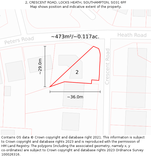 2, CRESCENT ROAD, LOCKS HEATH, SOUTHAMPTON, SO31 6PF: Plot and title map