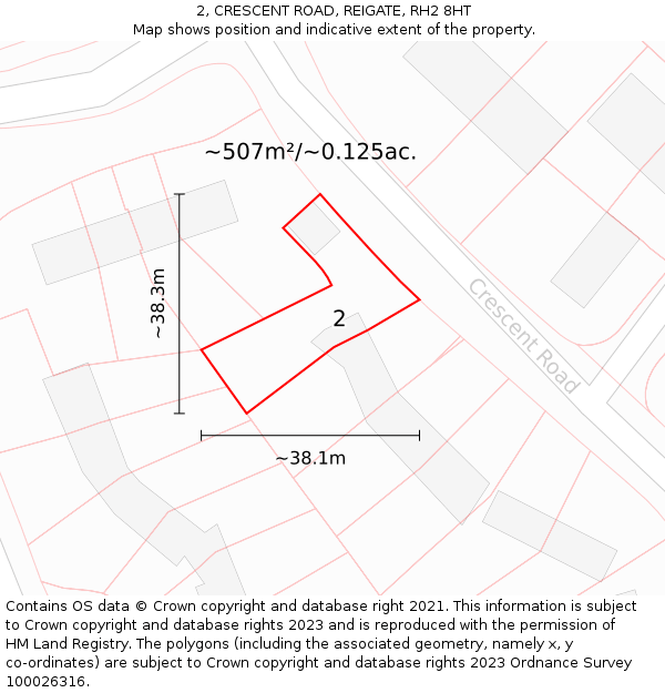 2, CRESCENT ROAD, REIGATE, RH2 8HT: Plot and title map