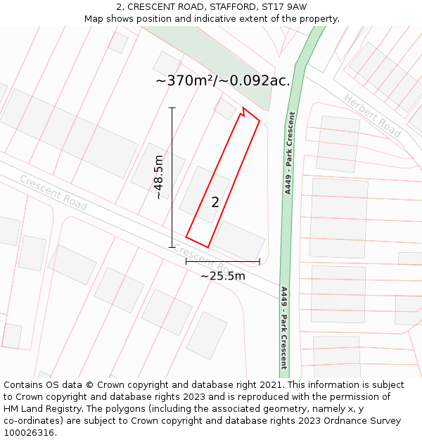 2, CRESCENT ROAD, STAFFORD, ST17 9AW: Plot and title map
