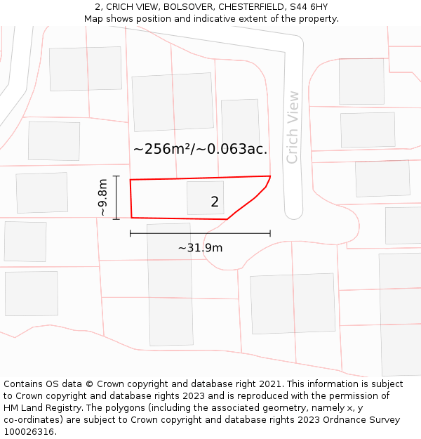2, CRICH VIEW, BOLSOVER, CHESTERFIELD, S44 6HY: Plot and title map