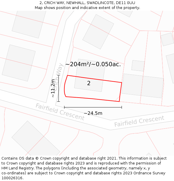 2, CRICH WAY, NEWHALL, SWADLINCOTE, DE11 0UU: Plot and title map