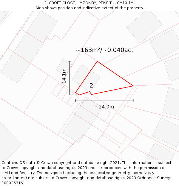 2, CROFT CLOSE, LAZONBY, PENRITH, CA10 1AL: Plot and title map