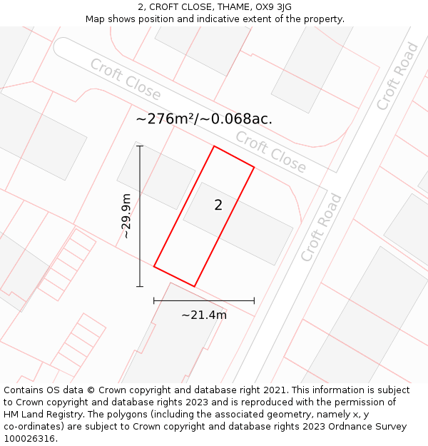 2, CROFT CLOSE, THAME, OX9 3JG: Plot and title map