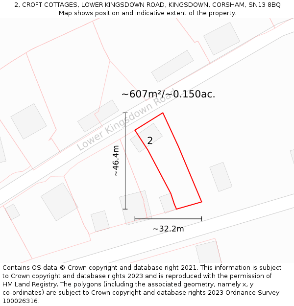 2, CROFT COTTAGES, LOWER KINGSDOWN ROAD, KINGSDOWN, CORSHAM, SN13 8BQ: Plot and title map