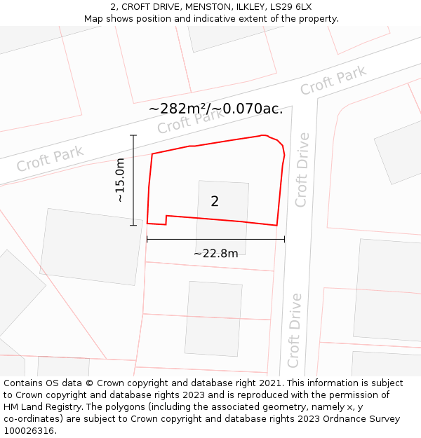 2, CROFT DRIVE, MENSTON, ILKLEY, LS29 6LX: Plot and title map