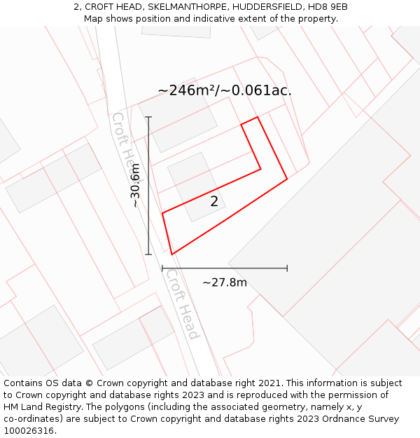 2, CROFT HEAD, SKELMANTHORPE, HUDDERSFIELD, HD8 9EB: Plot and title map